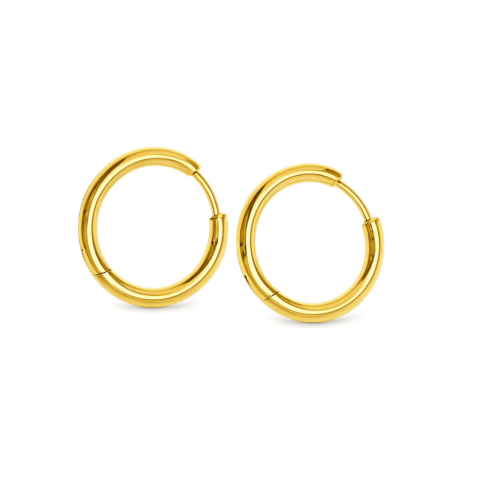 Pair of gold hoop earrings on a white background
