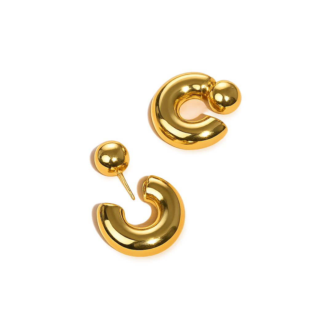 Gold hoop earrings on a white background