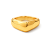 Chunky gold ring with a square design on a white background