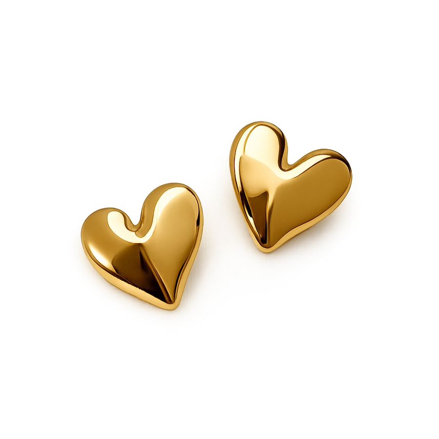 Gold heart-shaped earrings on a white background