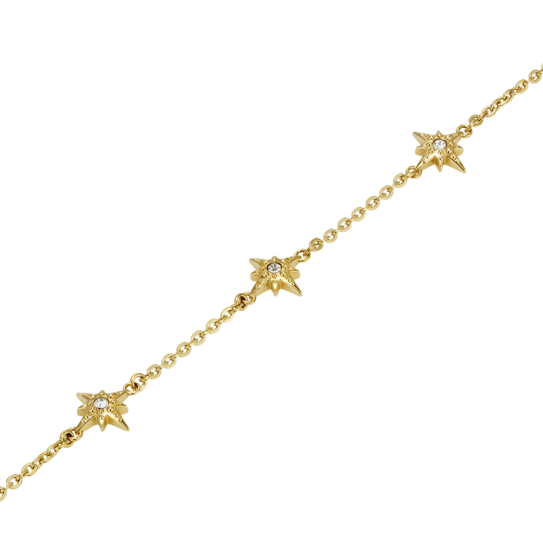 Gold bracelet with star-shaped links on a white background
