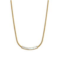 A gold chain necklace featuring a curved bar pendant made of white mother-of-pearl, shown against a plain white background.