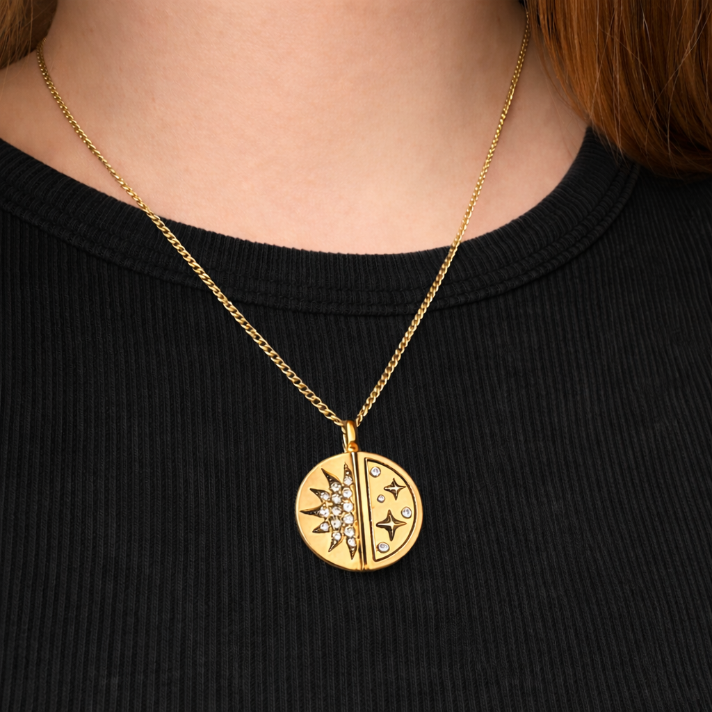 sun and moon pedant in gold