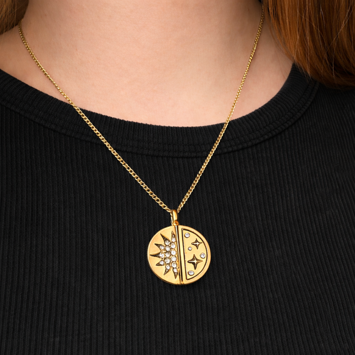 sun and moon pedant in gold