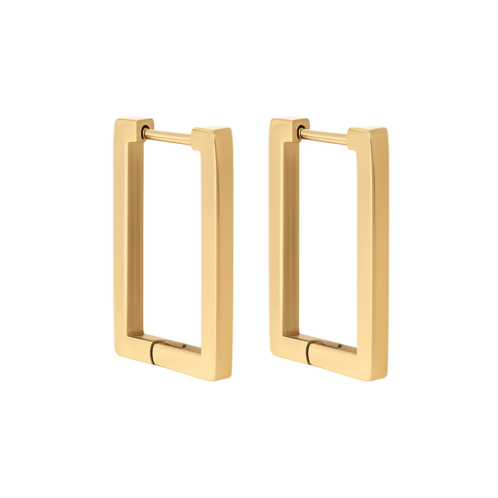 Gold hoop earrings on a white background