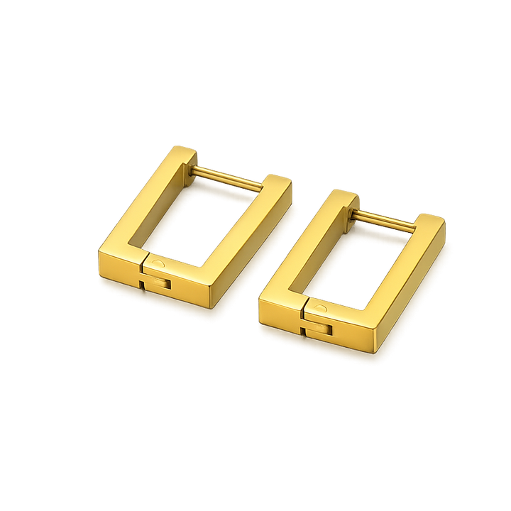 Gold hoop earrings on a white background