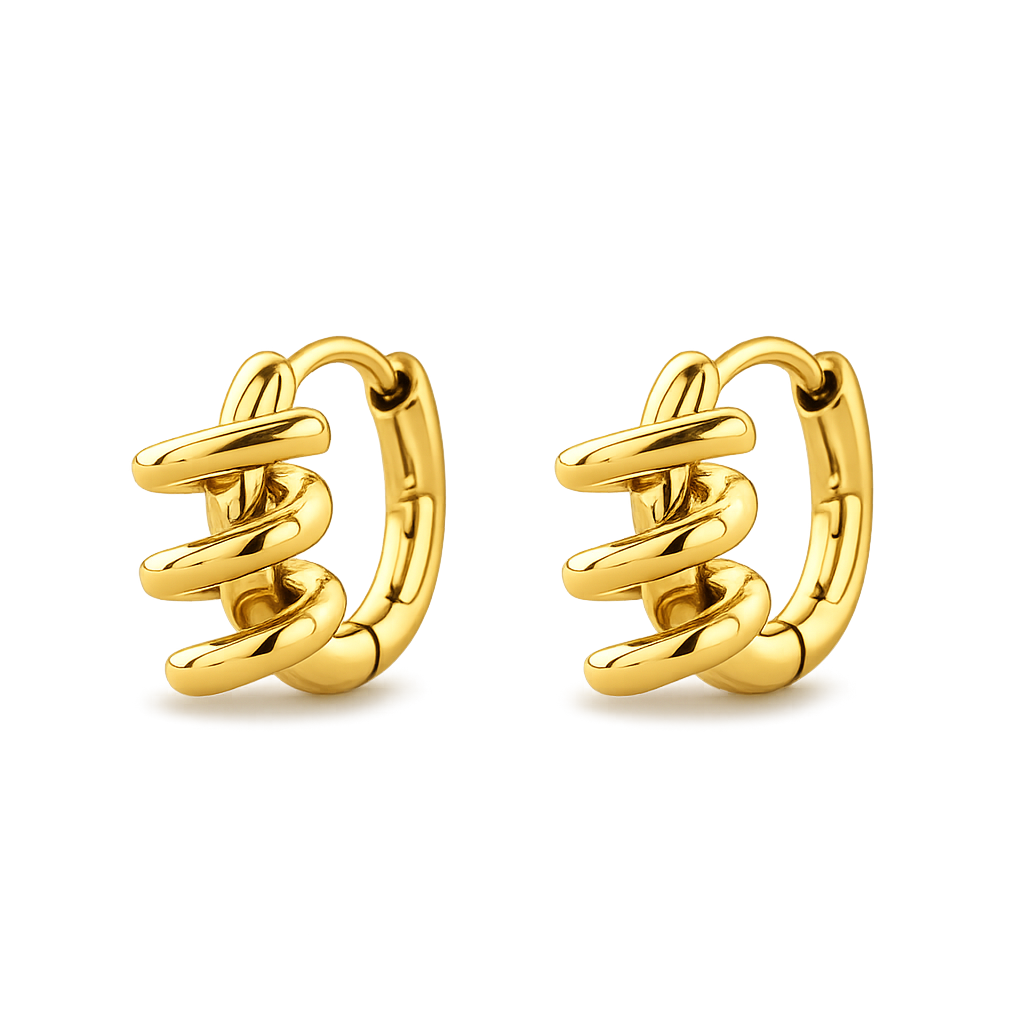 Pair of gold hoop earrings on a white background