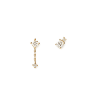 Gold earrings with diamond accents on a white background