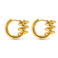 Pair of gold hoop earrings on a white background
