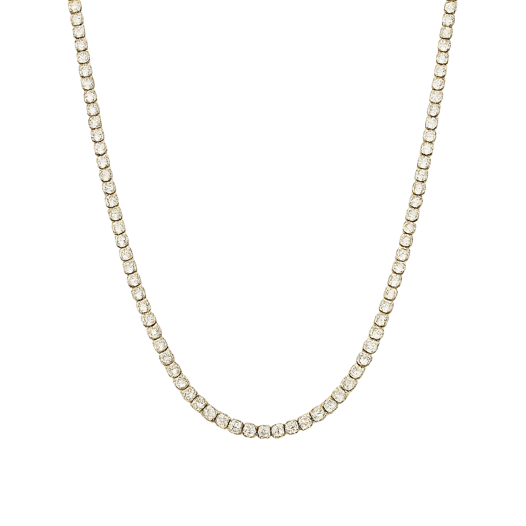 gold  tennis necklace on a white background