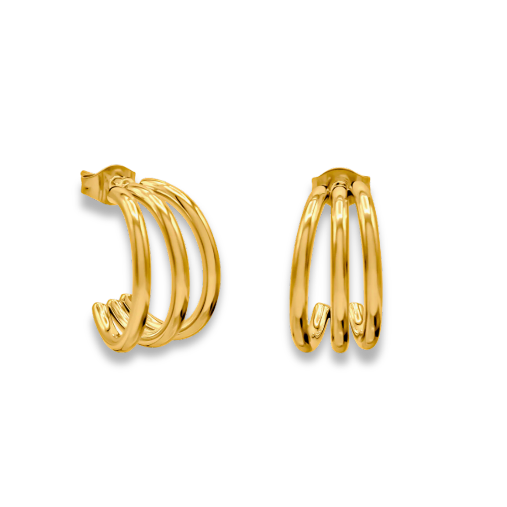 Gold hoop earrings on a white background