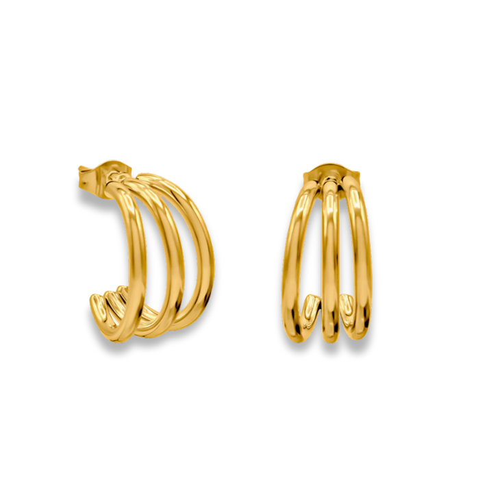 Gold hoop earrings on a white background