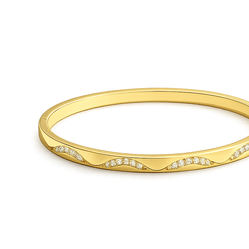 Gold bracelet with small diamonds on a white background