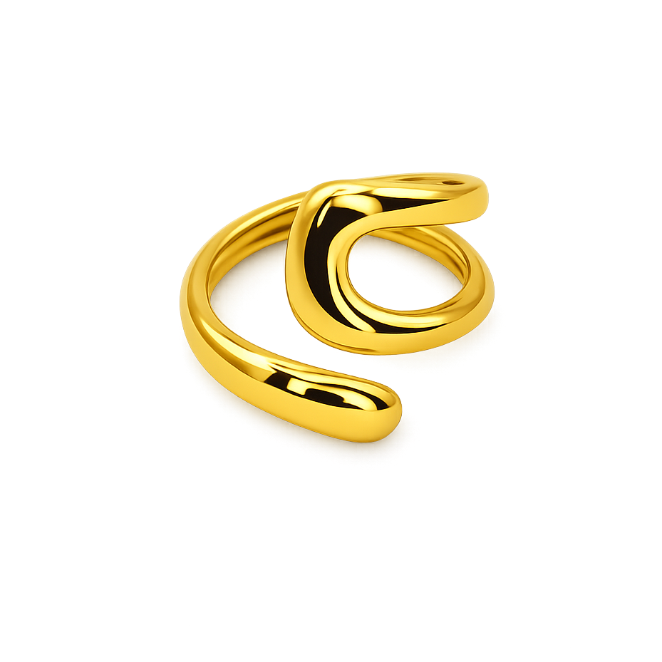 Gold spiral ring on a white background