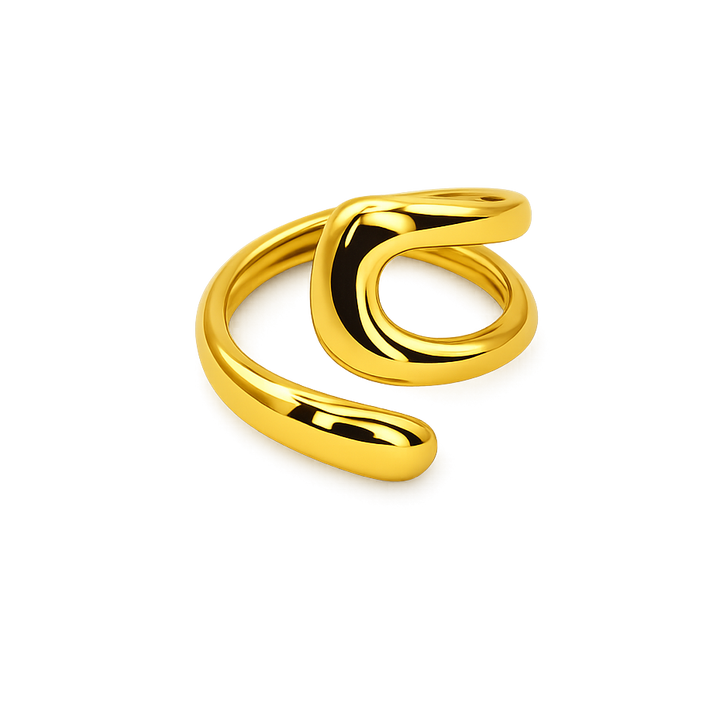 Gold spiral ring on a white background