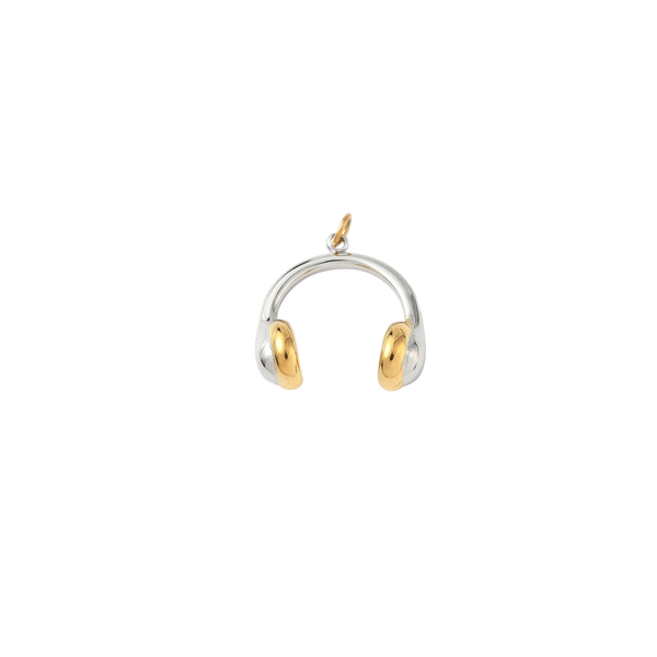 Gold and silver hoop earring on a white background
