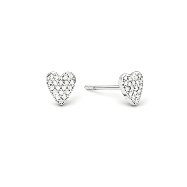 pave heart studs in silver