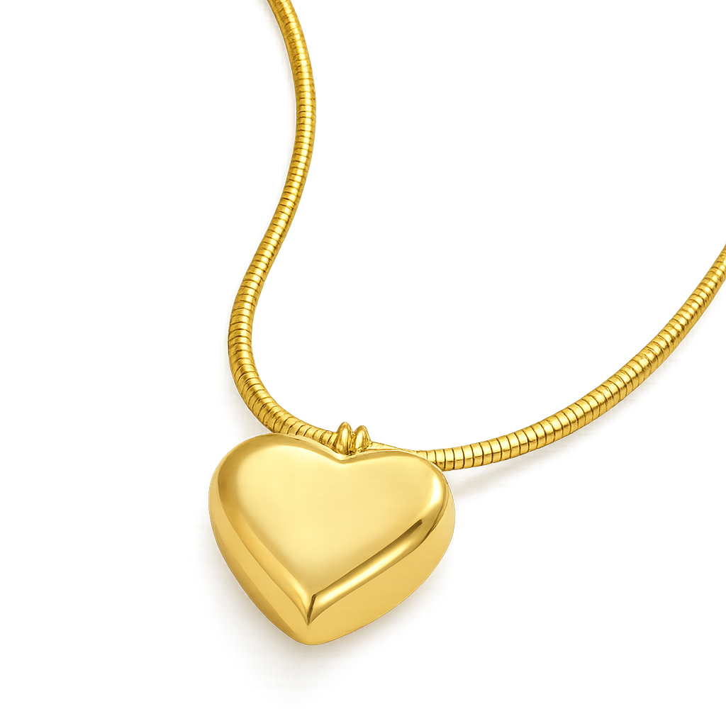 Gold heart-shaped pendant on a white background gift for her