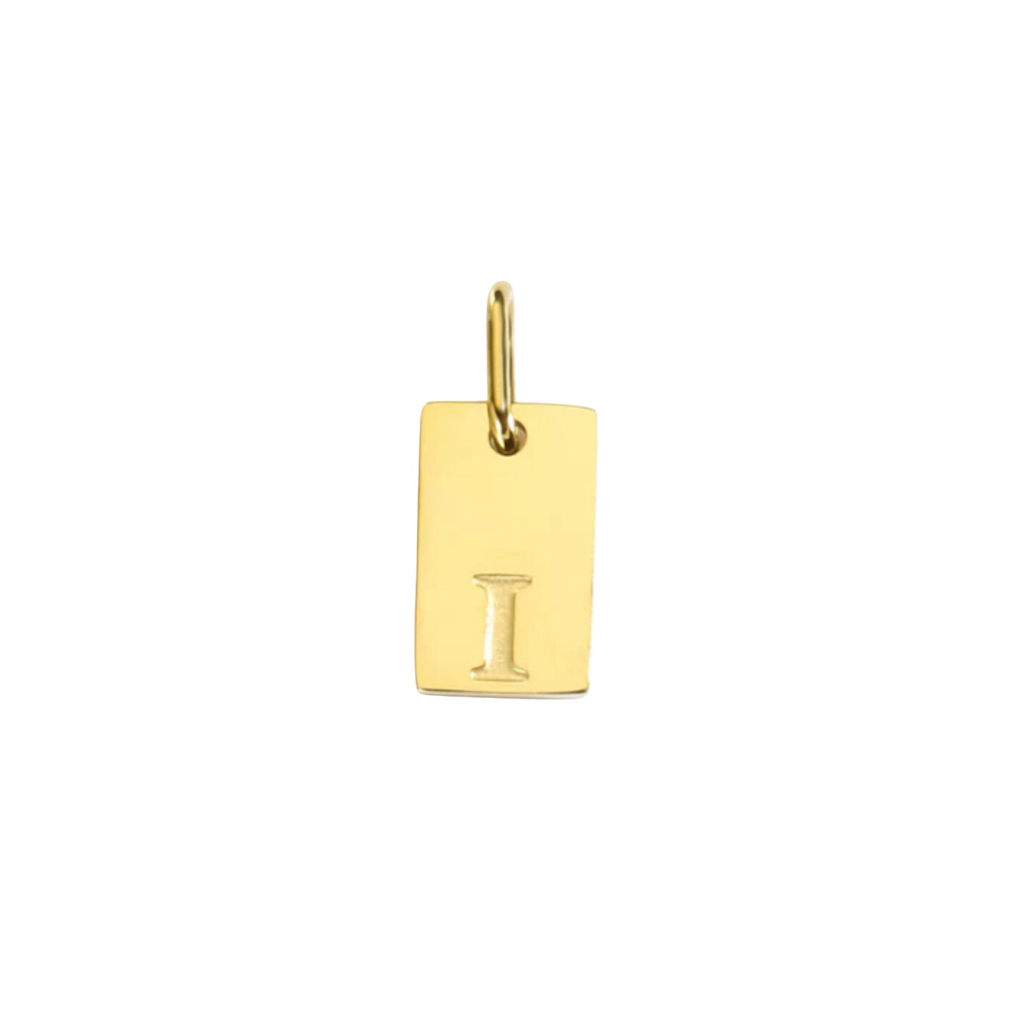 Gold pendant with letter 'I' on a white background