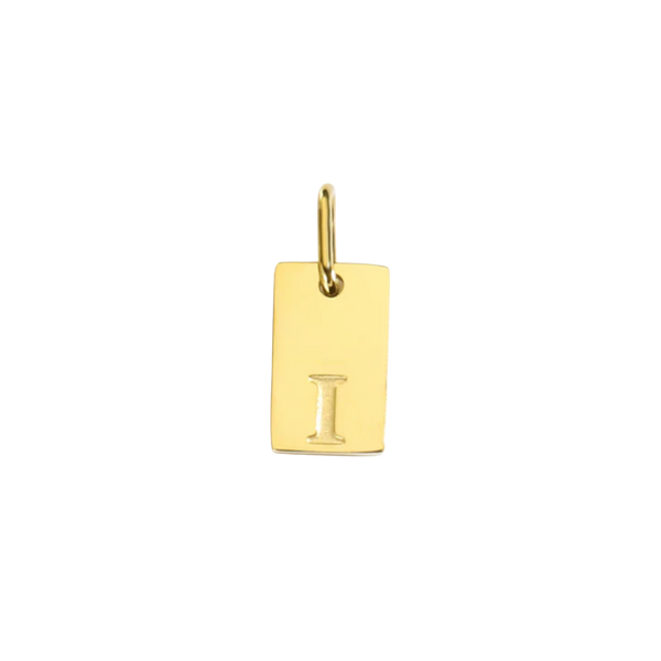 Gold pendant with letter 'I' on a white background