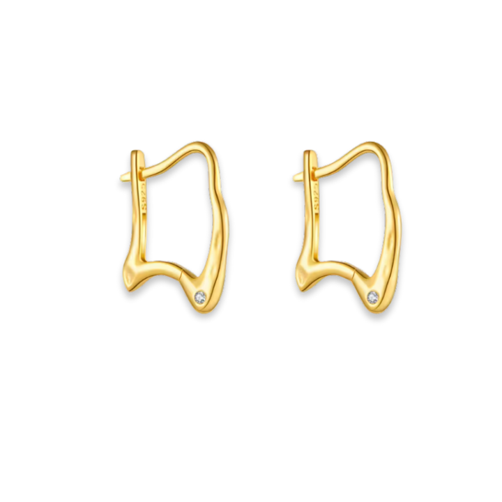 Gold hoop earrings with small diamonds on a white background