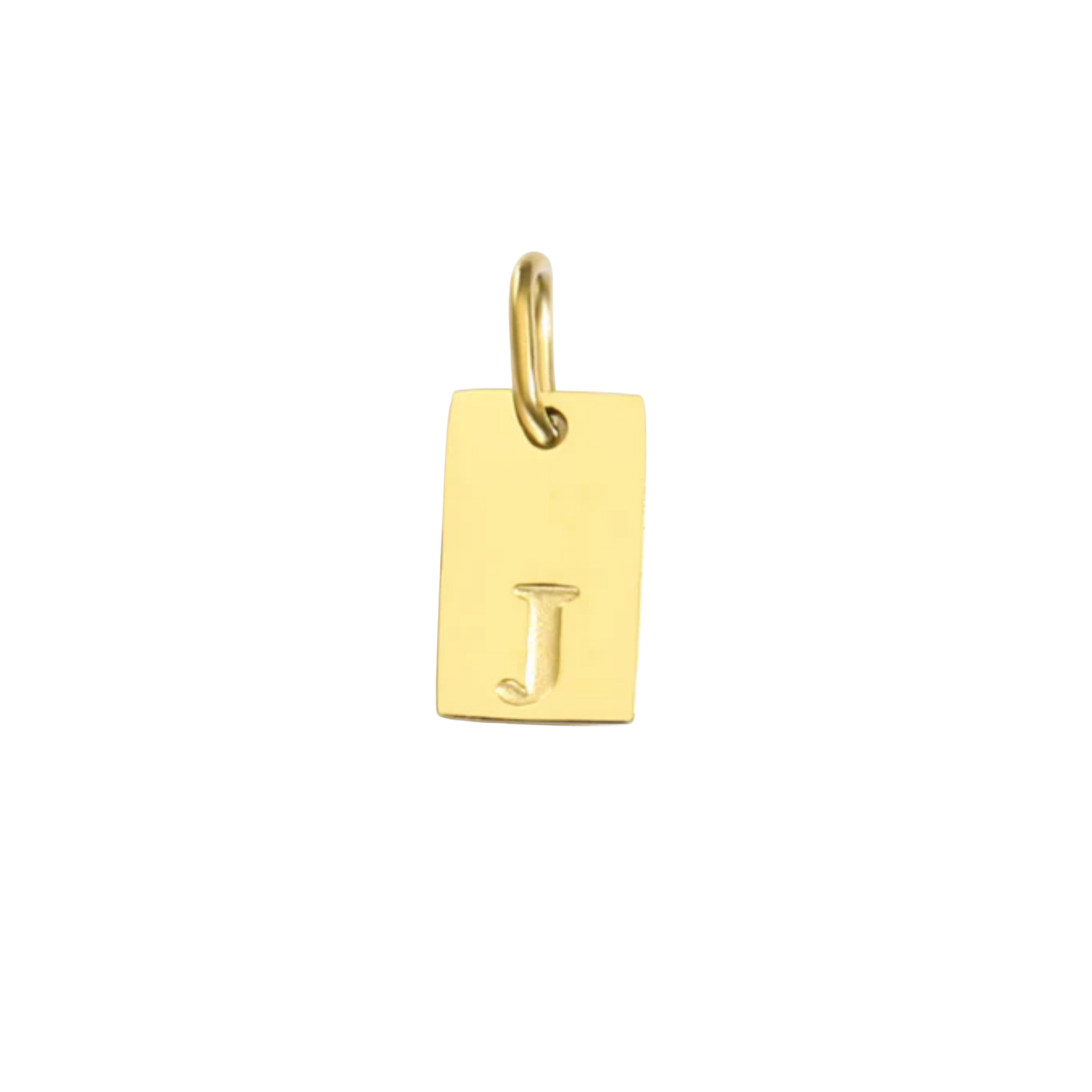 Gold pendant with letter 'J' on a white background