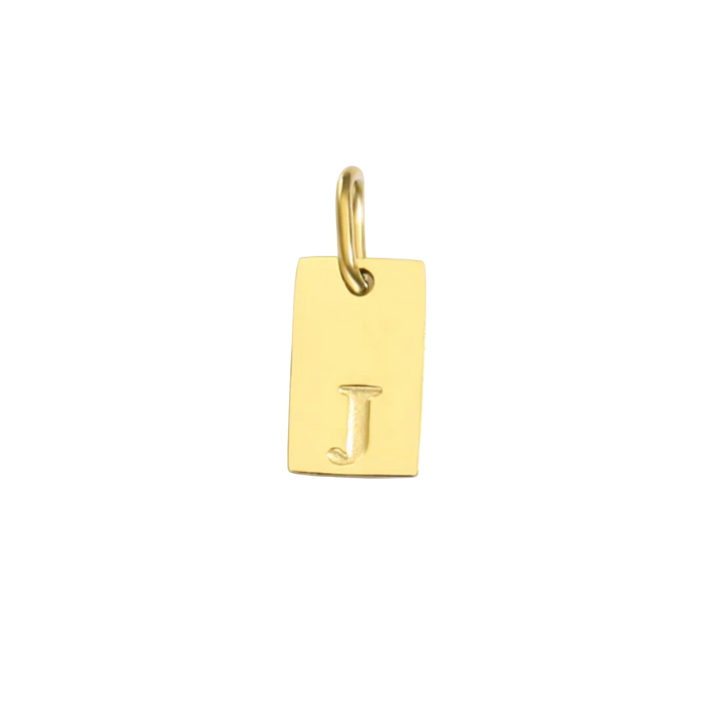 Gold pendant with letter 'J' on a white background