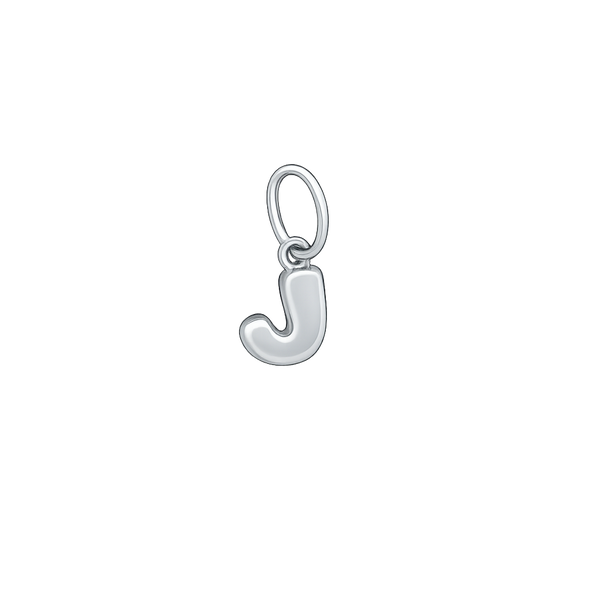 Silver letter 'J' charm on a white background