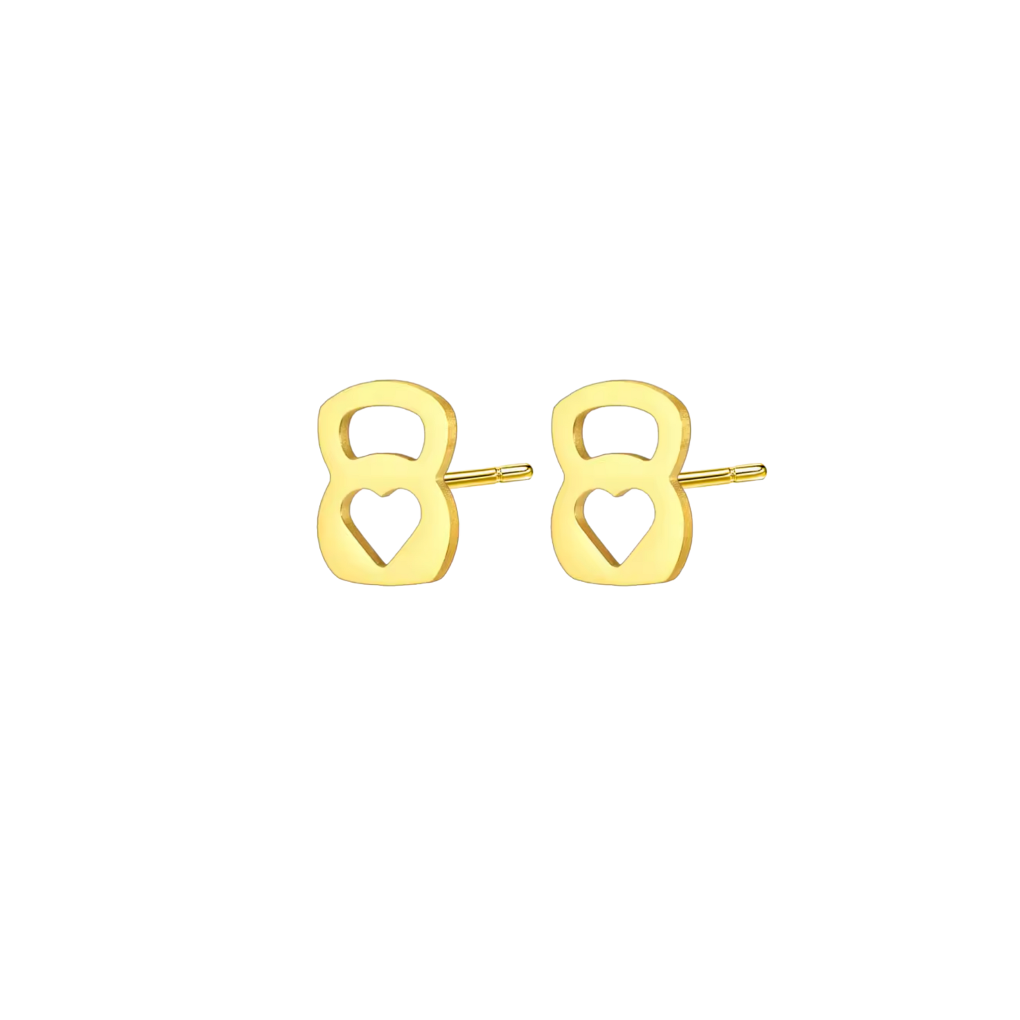 Gold earrings with heart designs on a white background