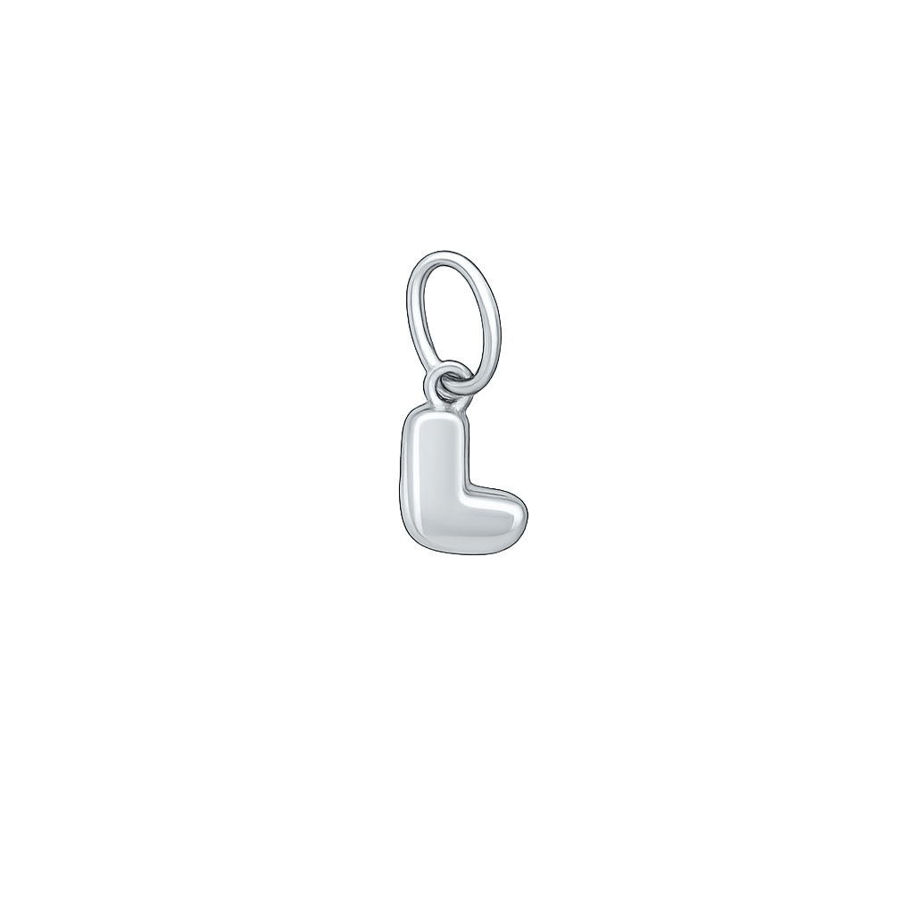 Silver letter 'L' pendant on a white background