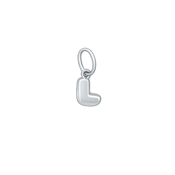 Silver letter 'L' pendant on a white background