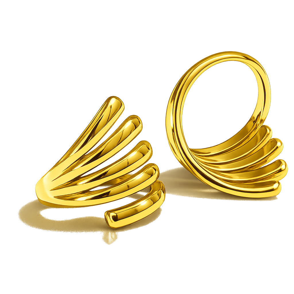 Gold spiral earrings on a white background