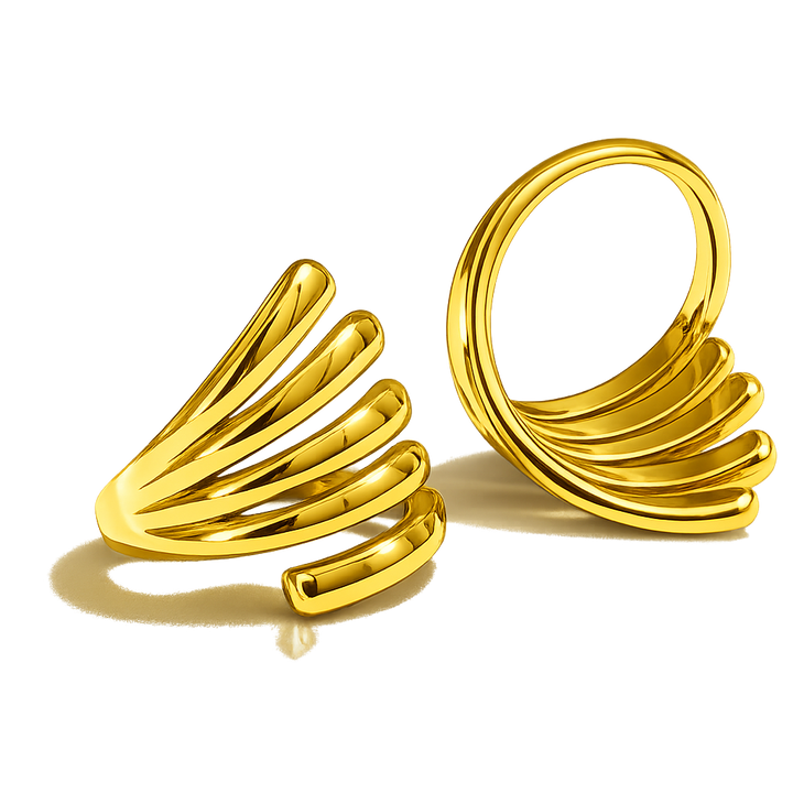 Gold spiral earrings on a white background