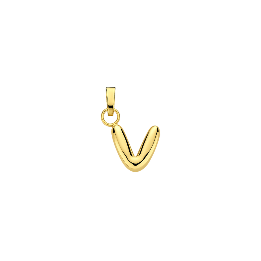Gold 'V' shaped pendant on a white background