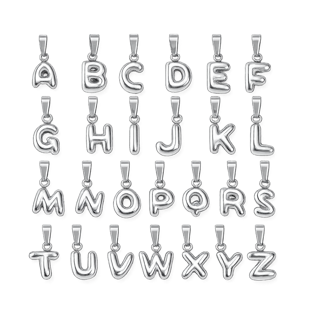 letter charms in recycled siver pendants 