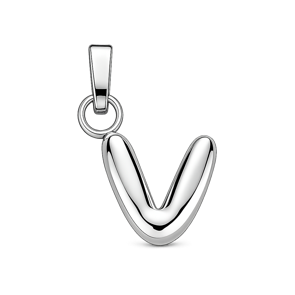 Silver 'V' shaped pendant on a white background