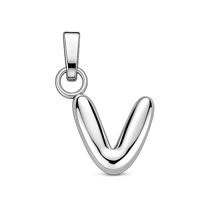 Silver 'V' shaped pendant on a white background
