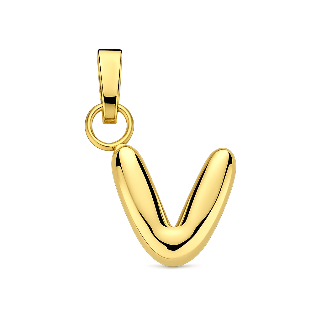 Gold 'V' shaped pendant on a white background