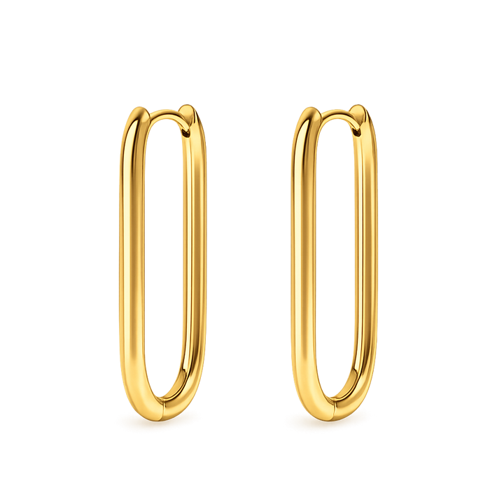Gold hoop earrings on a white background