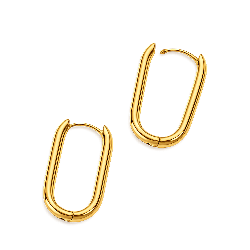 Pair of gold hoop earrings on a white background