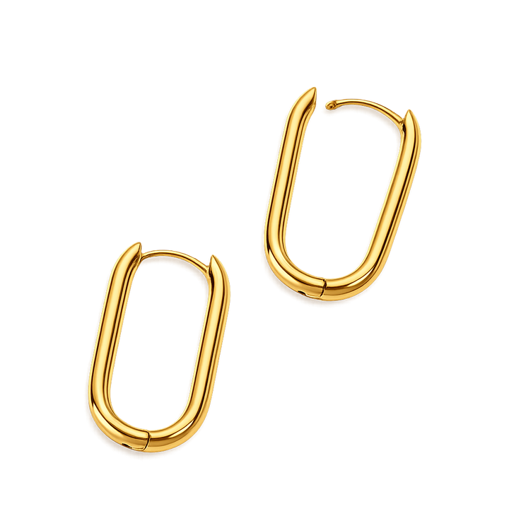 Pair of gold hoop earrings on a white background
