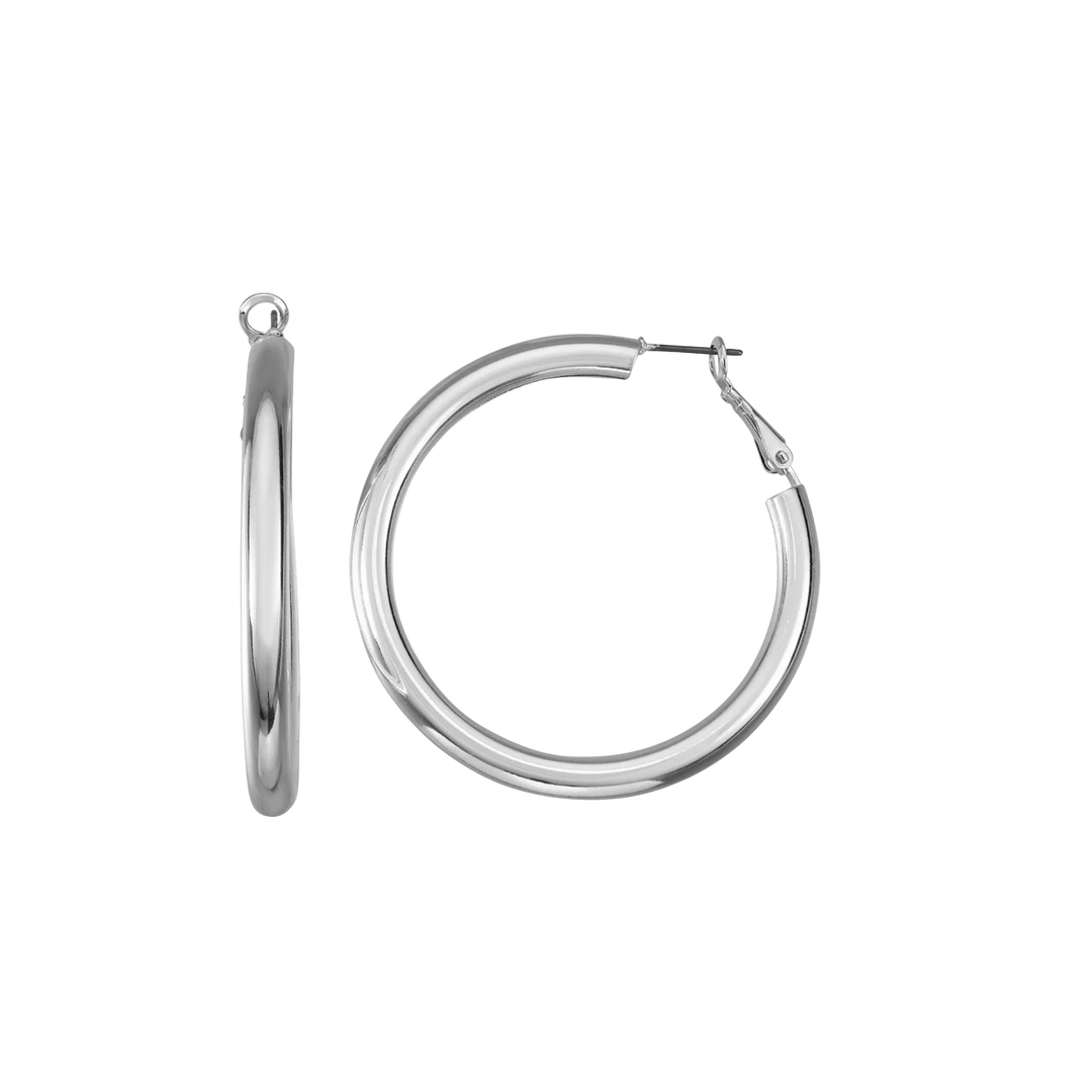 Silver hoop earrings on a white background