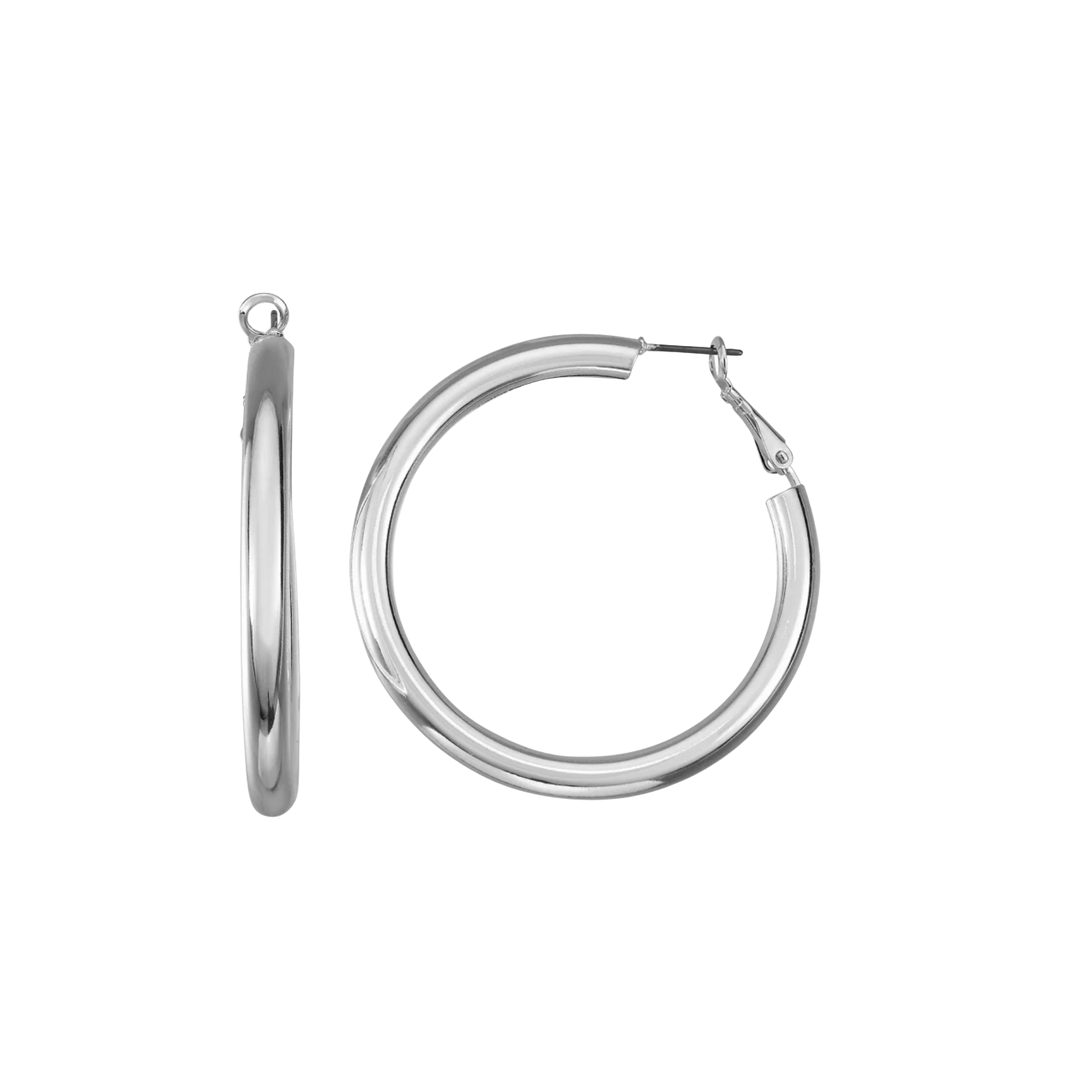 Silver hoop earrings on a white background