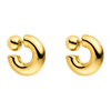 Pair of gold hoop earrings on a white background