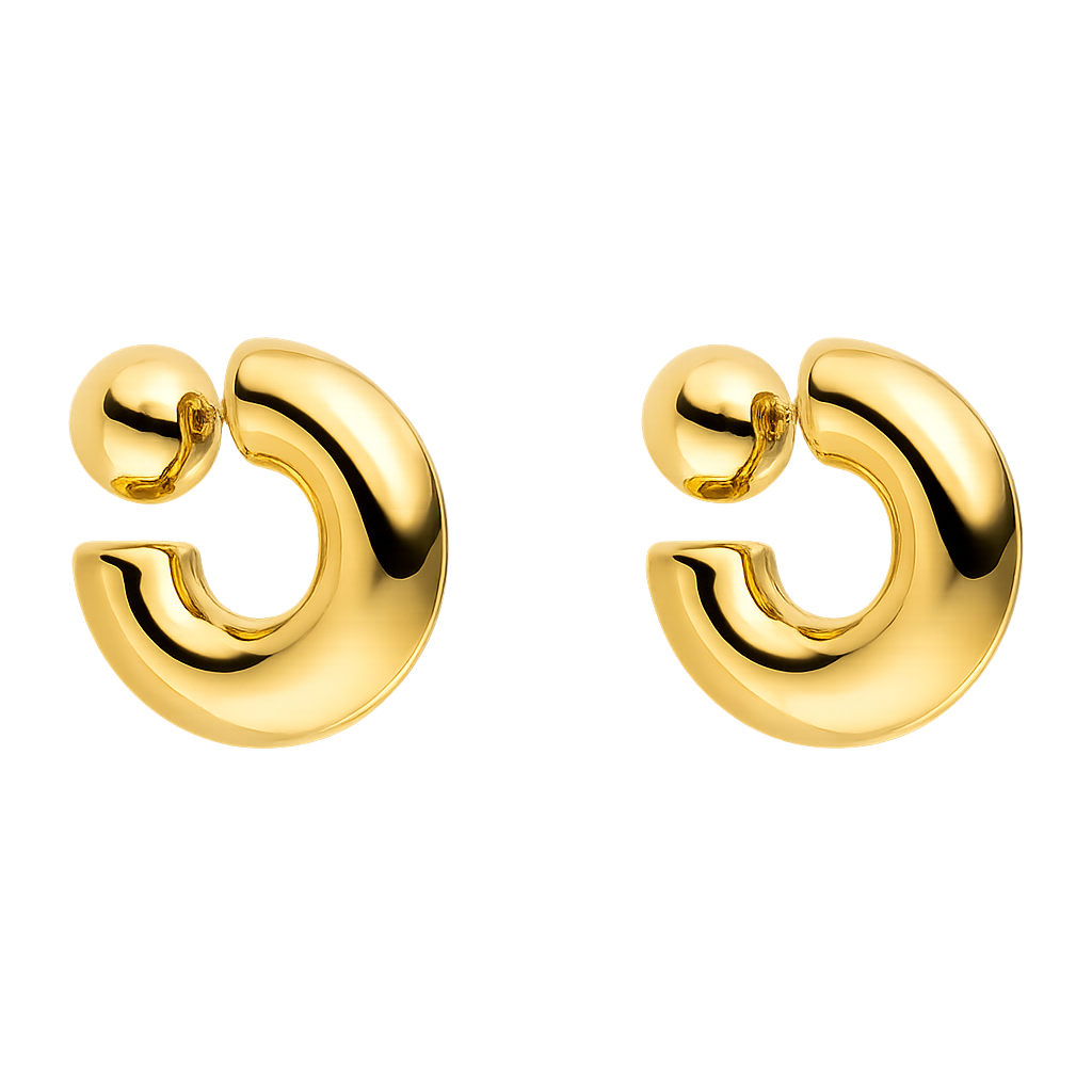 Pair of gold hoop earrings on a white background