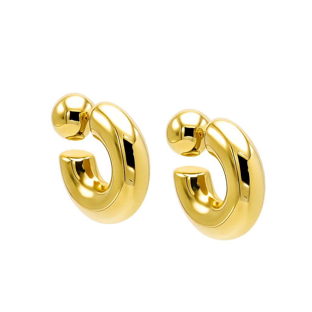 Pair of gold hoop earrings on a white background