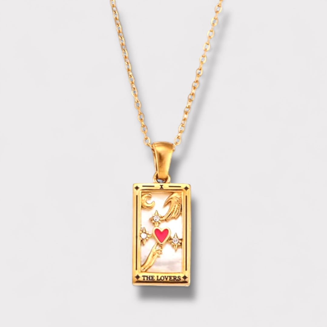 Lovers Tarot Necklace with gold chain. The perfect thoughtful gift. 