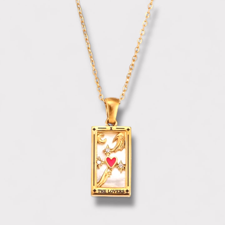 Lovers Tarot Necklace with gold chain. The perfect thoughtful gift. 