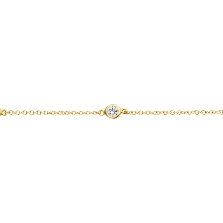 Gold bracelet with a single diamond on a white background