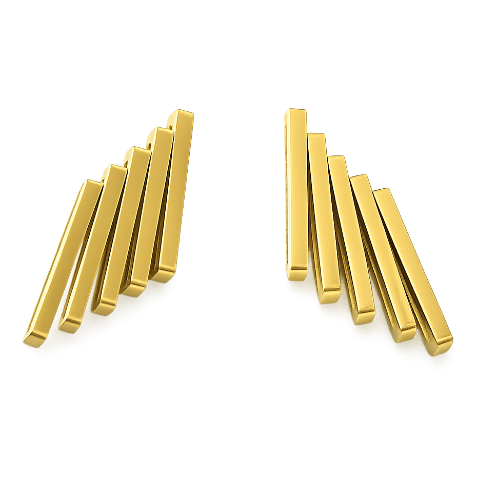 Gold bar earrings on a white background